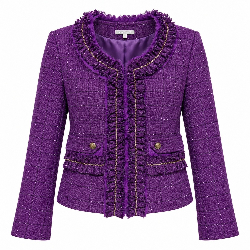 Wow Couture Coquette Royalcore Tweed Blazer Jacket Women L Dark Academia Preppy